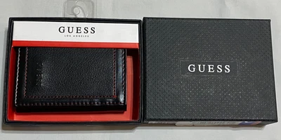 Новый с коробкой Guess мужской кожаный кредитной карты id бумажник Passcase тройного сложения черный - Изображение 1 из 4