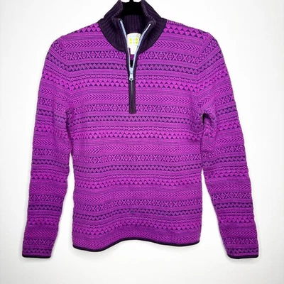 Suéter Title Nine Talla S 1/4 Cremallera Púrpura Negro Tejido Mezcla Lana Merino Pullover Foto 1 de 4