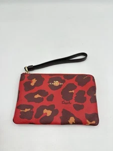 Coach Ladies Red Animal Print Coin Purse Wristlet Wallet 6” x 4” - Picture 1 of 6