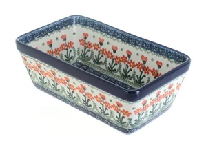 Blue Rose Polish Pottery Peach Posy Loaf Baker - Picture 1 of 1
