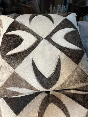 Patchwork Cowhide Hand Stitched Throw Pillows Brown Beige Design 17 X 17 - Image 1 of 4