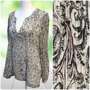 J JILL Silk Popover Top Womens Large Petite Baroque Swirl Crinkle Boho Office - Picture 1 of 13