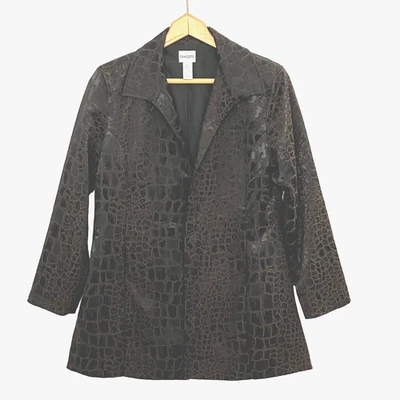 Chico's Textured Croc Women's Sz M Black Jacket Dark Academia Whimsigoth Animal - Image 1 of 4