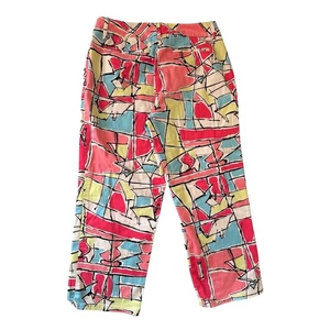 Talbots Petites Colorful Abstract Stretch Capri Pants Size 6 Modern Art - Picture 1 of 7