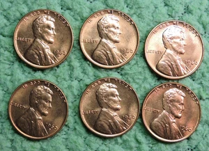 6) 1960D 1C SMALL DATE ERROR - DIE CHIP 6 & B - BU RED UNC - Lot E - Picture 1 of 9