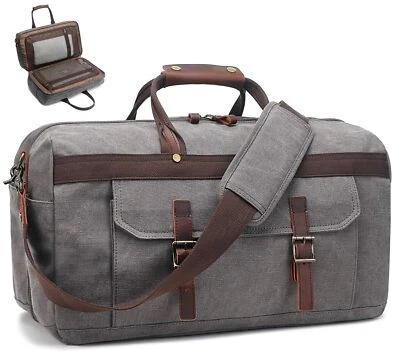 Duffle Bag for Men Waterproof Genuine Leather Canvas Travel Duffel Bags for W... - Image 1 of 4