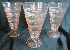Set Of Four (4) Molded 6 7/8" H Pink Depression Footed Pedestal Parfait Glasses - Picture 1 of 4