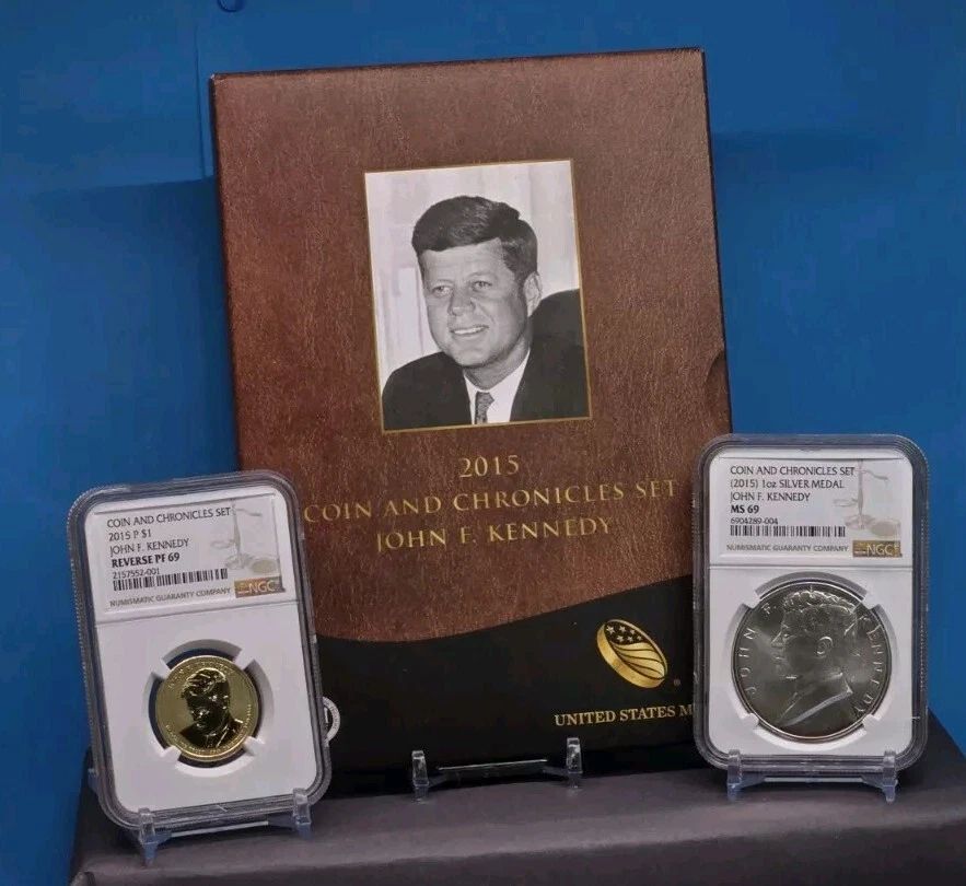 2015 - COIN & CHRONICLES SET - KENNEDY JFK - NGC REV PF69 / MS69 - SILVER MEDAL - Image 1 of 4