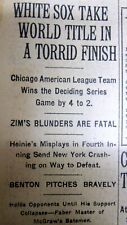 6 1917 NY Times newspapers CHICAGO WHITE SOX win baseball WORLD SERIES NY GIANTS
