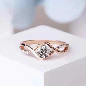 2Ct Round Cut Lab-Created Diamond Engagement Ring 14k Rose Gold Plated Silver - Picture 1 of 8