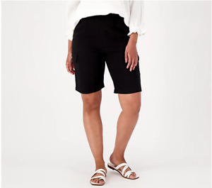 Susan Graver Pure Linen Blend Pull-On Bermuda Shorts (Black, Petite L) A501390