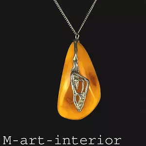 Wertvoller Bernstein Silber Anhänger 6,5 cm mit Kette Real Baltic Amber Pendant - Bild 1 von 13