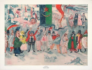JAMES ENSOR XRare De Colección 1952 Fuera de imprenta Lrg Medio Tono Litografía CARNAVAL, CARNAVAL EN FLANDES - Imagen 1 de 1