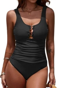 Einteiliger Badeanzug mit Cut-Outs für Damen - Bauchkontrolle, schwarz Größe 10 - Bild 1 von 6