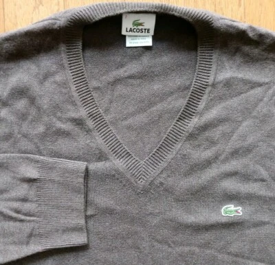 Lacoste V-Neck 100% Cotton Sweater Pullover Size 7 XL Brown Crocodile EUC Foto 1 de 4