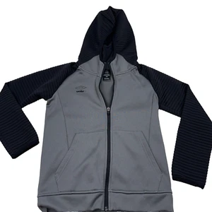 Umbro Jacket Boys M (8/10) Gray Black Full Zip Fleece Lined Full Zip Hooded - Picture 1 of 8