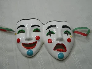 Theater Mask Comdey & Tragedy Ceramic Wall Hanging Decor - Picture 1 of 8