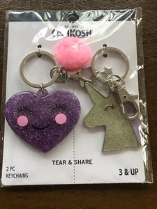 Oshkosh Kids Friendship Keychains~Puffy Heart & Unicorn Friendship Or Gift Excha - Picture 1 of 4
