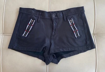 PANTALONES CORTOS RAG & BONE Cuero Negro Talla 28 Cintura 34" Cremallera Nuevos Foto 1 de 4