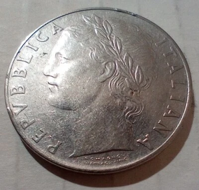 Moneda Acmonital 100 Liras 1957 Italia Diosa Minerva Olivo Lanza Foto 1 de 2