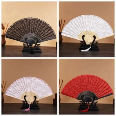 Abanico de mano de encaje plegable seda bambú mujeres boda graduación baile estilo español Foto 1 de 4