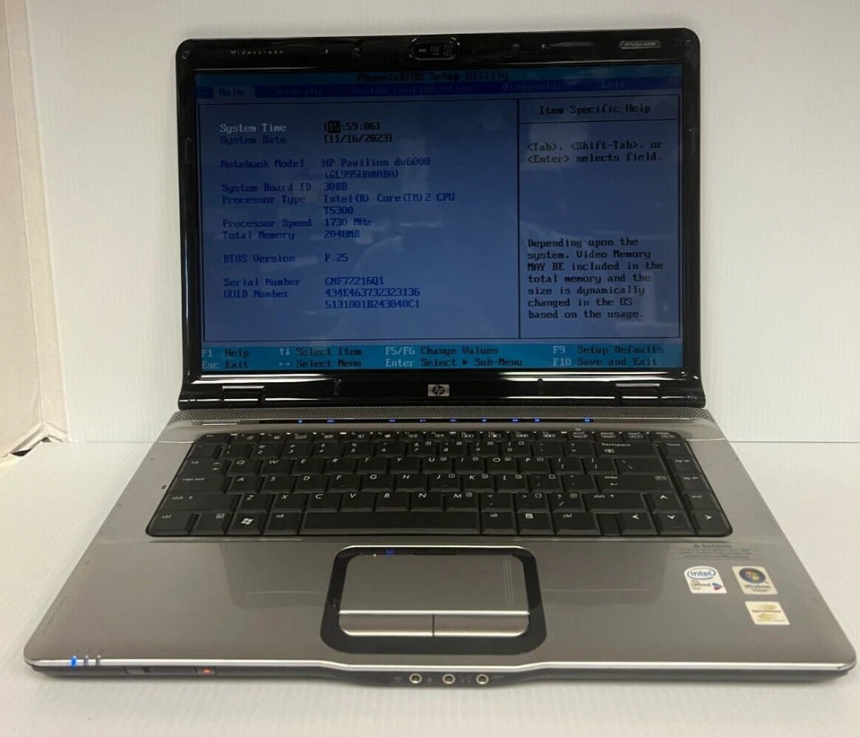 HP Pavilion dv600 15.4" Laptop, Intel Core Duo T530 2.6GHZ, 2GB RAM, NO HDD - Image 1 of 4
