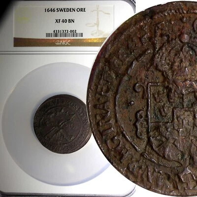 Sweden Cristina 1646 Ore NGC XF40 BN TOP GRADED ! OVERSIZE SLAB ! KM# 162.2 (02) - Image 1 of 4