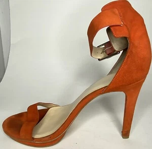 CALVIN KLEIN Vivian Orange Suede Leather Ankle Strap Sandals Heels Sz 10 M Kf - Picture 1 of 12