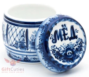 Gzhel Porcelain Hohey Barrel pot jar container hand-painted in blue  Мёд Гжель - Picture 1 of 6