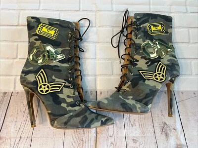 Женские камуфляж на шнуровке каблуки размер 9 туфли на шпильке армия зеленый камуфляж ботинок - Изображение 1 из 4