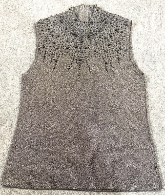 Investments Sweater Womens Extra Large Black Silver Gray Beaded Stretch Career - Image 1 of 4