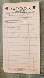 1942 Billhead Prince Edward Island Montague Poole & Thompson Merchants - Picture 1 of 1