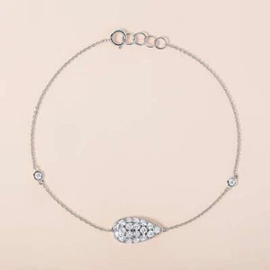 Certified 14K Gold 0.64ct Natural Diamond Pear Tear Drop By Yard Chain Bracelet - Bild 1 von 8
