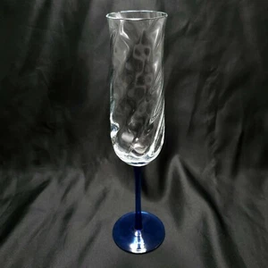 Imtrac Carousel Blue Champagne Flute 10in Clear Glass Swirl Optic Bowl Romania - Picture 1 of 8