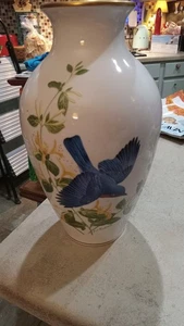 Jarrón de porcelana Franklin Mint Birds of Summer A J Rudisill 24k borde chinoiserie  - Imagen 1 de 5