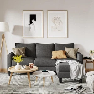 LACOO 70 in. Classic L-Shaped Sectional Sofa Reversible Linen Sectional Sofa in - Picture 1 of 8