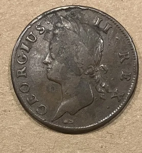 1741 HALFPENNY IRELAND GEORGE II  ½ PENNY KM130.1    LARGE LETTERS  F1028 - Picture 1 of 10