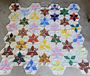 VTG Crochet Handmade Afghan Multicolor Intricate Star Design Rare Heavy ~60x64” - Picture 1 of 9