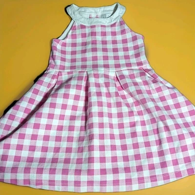 Girls Janie And Jack Pink Gingham Ponte Stretch Halter Dress Sz 5 - Image 1 of 4