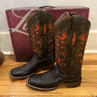 Botas Vaqueras Exóticas Lucchese Caimán Caimán Marrón Naranja Talla 7.5 Caja $429 Foto 1 de 4