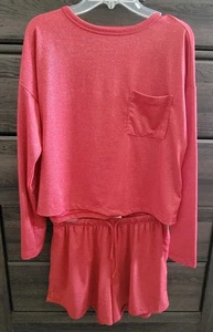 Colsie 2 Pc Lounge SET,Red/Orange w Metallic Silver Thread Oversized Top &Shorts - Picture 1 of 8