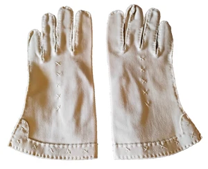 Vintage HANDMADE Small Cotton Wrist Gloves Ivory Cream Pearlcore Rockabilly 50s - Picture 1 of 22