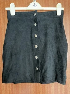 H&M black button up suedette skirt Size 6 - Picture 1 of 3