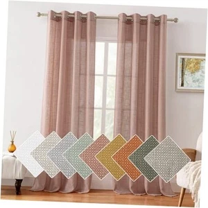 Blush Pink Linen Sheer Curtains, 84 Inches Long 2 Panels Textured Dusty Blush - Picture 1 of 7