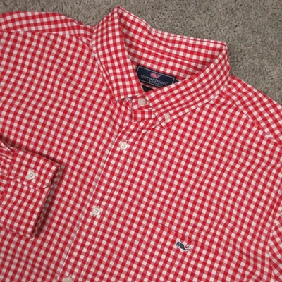 Vineyard Vines Shirt Mens 2XL Red Gingham Check Classic Fit Tucker Oxford Whale - Image 1 of 4