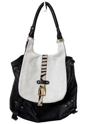Sharif Pebbled Leather Hobo Shoulder Bag Tote Satchel Purse Black & White NWOT - Image 1 of 4