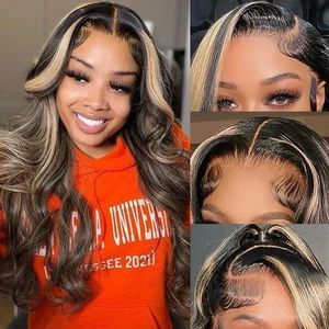 13x6 1b/27 Highlight Ombre Balayage Lace Front Perücken Echthaar Schwarz und Blon... - Bild 1 von 6