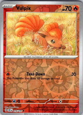 Vulpix Reverse Holo 016/191 SV08: Surging Sparks Common - NM - Image 1 of 2