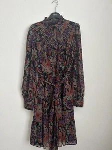 Ladies Black Multicoloured Floral Smart Knee Length Dress Size 10 - Picture 1 of 7