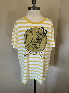 Mickey & Co T-Shirt Striped Yellow White Skater Ringer Grunge Pluto Disney XL - Picture 1 of 5